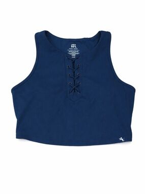 JoyLab Lace Up Sports Bra Crop Top Medium Navy Blue Ribbed Athleisure